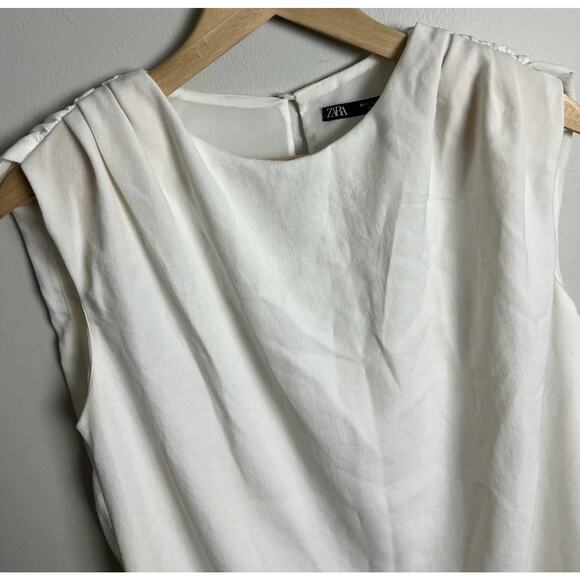 Zara White Sleeveless Blouse Draped Shoulder Detail Lined Minimalist Size XS Wms - Picture 3 of 9